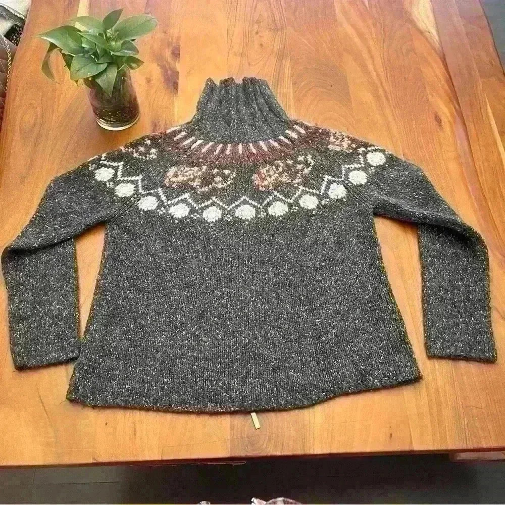 Vintage Wool Blend Boho/Bohemian Relaxed Fit Zip Up Grey Cardigan Sweater - Picture 13 of 13